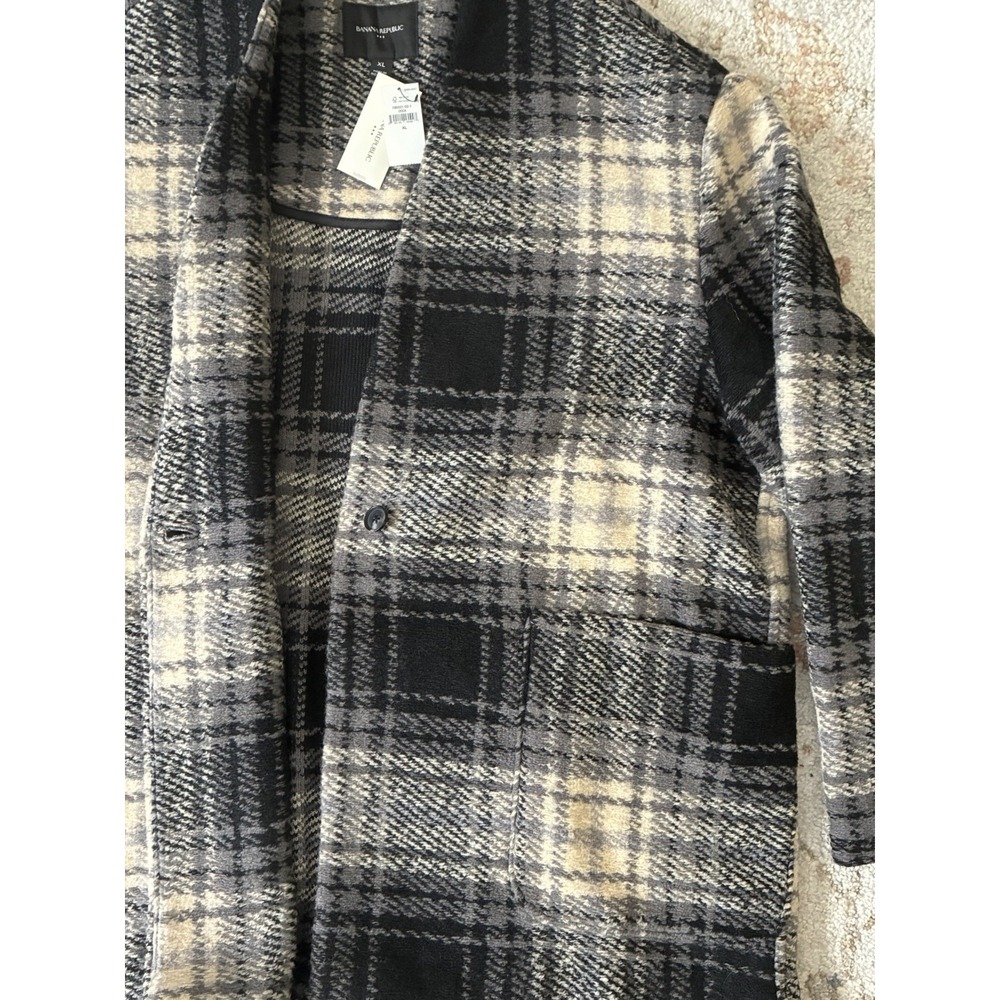 NWT Banana Republic Knit Boucle Coat Sz XL Black Grey Plaid Wool Blend Jacket - Picture 3 of 7